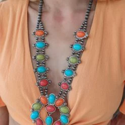 Icon Jewelry Western Style Multi Color Squash Blossom Necklace