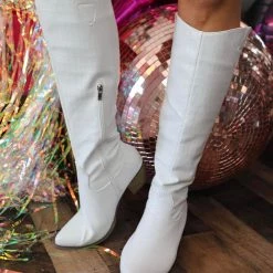 AMS White Crocodile Tall Boots