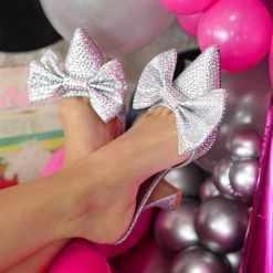 Mata Shoes Silver Sparkle Bow Heels
