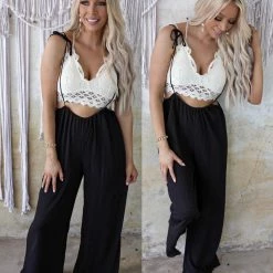 Blue Buttercup Black Wide Leg Gauze Jumpsuit
