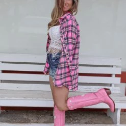 White Birch Pink Plaid Button Up Shirt