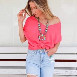 First Love Apparel Coral V-Neck Relaxed Fit Top