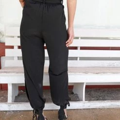 Ice Bird Black Tie Waist Split Side-Tied Hem Pants Apparel