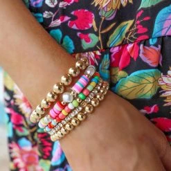 The Lace Cactus Gold And Rainbow Stacked Bracelet Set Apparel