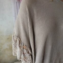 Blue Buttercup Apparel Taupe Mineral Dyed Lace Trim Top