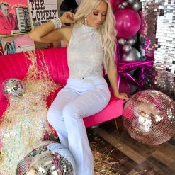 Blue Buttercup Glamorous White Sequin Bodysuit