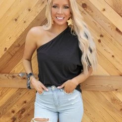 Bibi Black Knit One Shoulder Top