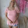 Jodifl Peach Lace Smocked Top Apparel
