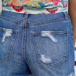 Petra 153 Medium Wash Distressed Mom Shorts Apparel