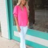Style U Fuchsia V-Neck Puff Sleeve Blouse Apparel