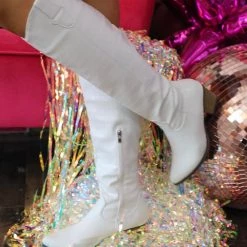 AMS White Crocodile Tall Boots