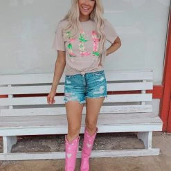 Gildan (Prickly Pear TX) Beige "Let's Kick It" Boots Graphic Tee Apparel