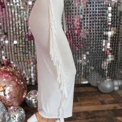 Blue Buttercup Apparel White Fringe Maxi Skirt