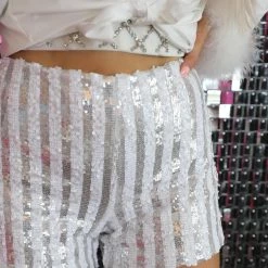 Saints & Hearts Silver And White Striped Sequin Shorts Apparel