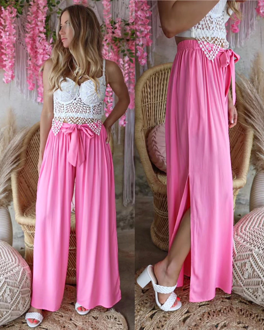 Style U Apparel Pink Front Tie Palazzo Pants