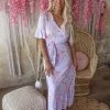 7th Ray Apparel Lilac Floral Ruffle Sleeve Maxi Dress