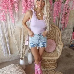 The Lace Cactus Lavender Round Neck Shoulder Tie Bodysuit