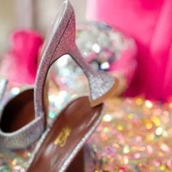 Mata Shoes Silver Sparkle Bow Heels