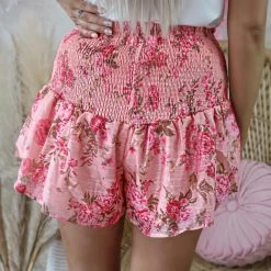 Love Is All Apparel Pink Floral Smocked Shorts
