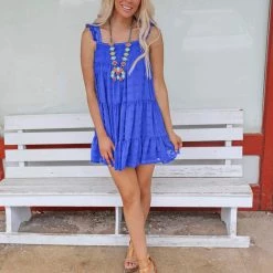 Vine & Love Royal Blue Swiss Dot Dress Apparel