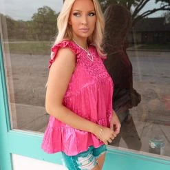 And The Why Fuchsia Satin Leopard Sleeveless Top