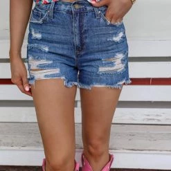 Petra 153 Medium Wash Distressed Mom Shorts Apparel