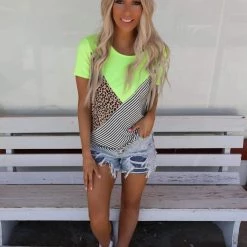 White Birch Apparel Kimi Neon Yellow Block Top