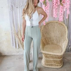 Canvas Sage High Waist Pintuck Trousers