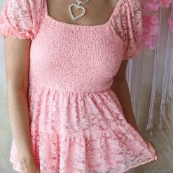Jodifl Peach Lace Smocked Top Apparel