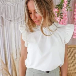 Jodifl White Faux Leather Ruffle Tank