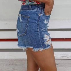 Petra 153 Medium Wash Distressed Mom Shorts Apparel