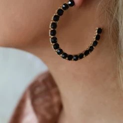The Lace Cactus Black Rhinestone Hoop Earrings Nashville Edition