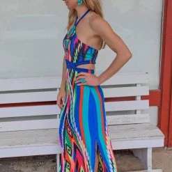 Gievergate Apparel Aztec Halter Maxi Dress