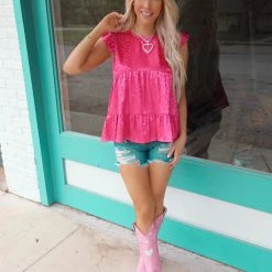 And The Why Fuchsia Satin Leopard Sleeveless Top