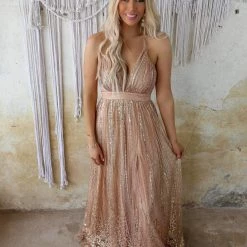 Luxxel Apparel Rose Gold Sequin Maxi Gown