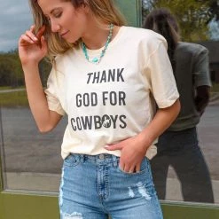 Bella + Canvas Apparel Cream "Thank God For Cowboys" Graphic Tee