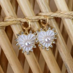 Koko + Lola White Pearl And Rhinestone Heart Earrings Black And Boujee