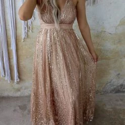 Luxxel Apparel Rose Gold Sequin Maxi Gown