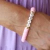 The Lace Cactus Light Pink And Gold "Mama" Stretch Bracelet