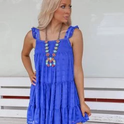 Vine & Love Royal Blue Swiss Dot Dress Apparel