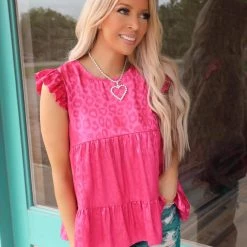 And The Why Fuchsia Satin Leopard Sleeveless Top