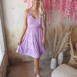 White Birch Lavender Crochet Bodice Dress Apparel