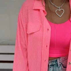 Hailey + Co Neon Pink Button Up Top Apparel
