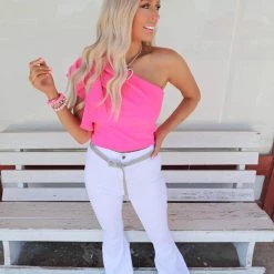 Glam Best Sellers Heather Hot Pink One Shoulder Top