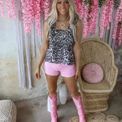 Shiying Fashion Leopard Scrunched Ruffle Tank Top Apparel