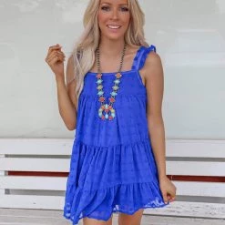 Vine & Love Royal Blue Swiss Dot Dress Apparel