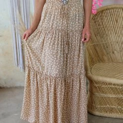 Main Strip Tan Polka Dot Maxi Skirt