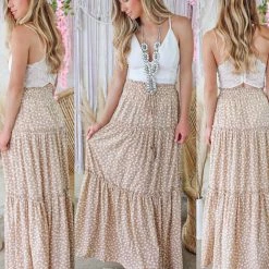 Main Strip Tan Polka Dot Maxi Skirt