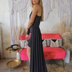 The Lace Cactus Black One Shoulder Dress With Sash