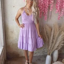 White Birch Lavender Crochet Bodice Dress Apparel